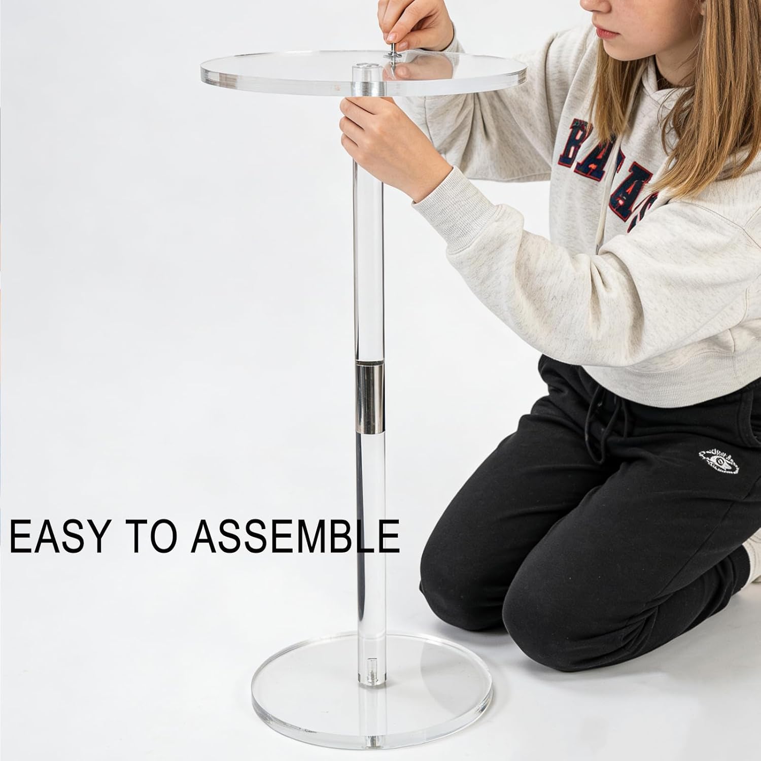 Acrylic End Table，Drink Table for Small Space，Coffee Table，Clear Side Table for Living Room,Outdoor，Office，Bedroom and Easy to Install