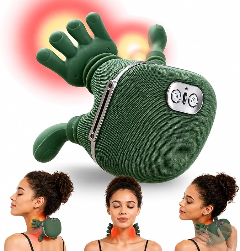 Massageador Elétrico Muscular Mãozinha Silencioso Para Pescoço Pernas Pés Ombros Costas Recarregável USB Com Aquecimento e Intensidade Ajustável