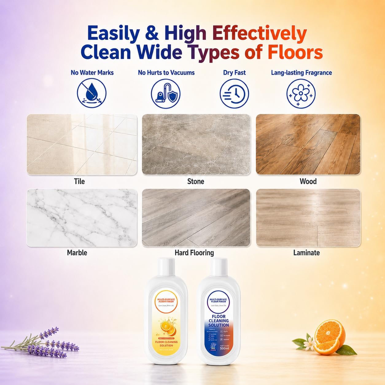Floor Cleaning Solution Compatible with Tineco Cleaning Solution, Residue & Streak Free, Suitable for All Robot Vacuum Cleaners and Wireless Wet Dry Dual-Use Vacuum Cleaners (Orange+Lavender) image 4