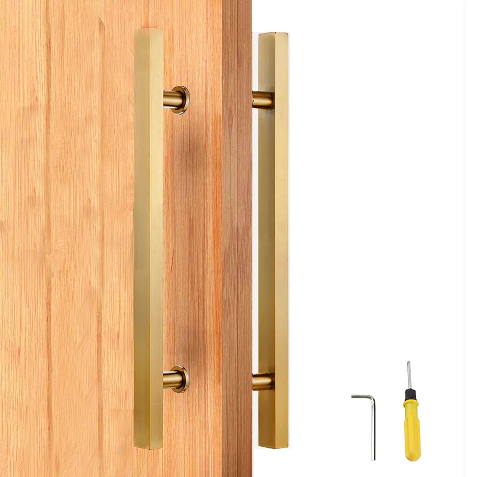 MXXQRHF Heavy Duty Double Sided Front Door Handle, 60cm Gold H Shape Pull Push Barn Door Handle, Durable Shower & Commercial Door Pull Handle for Easy Grip