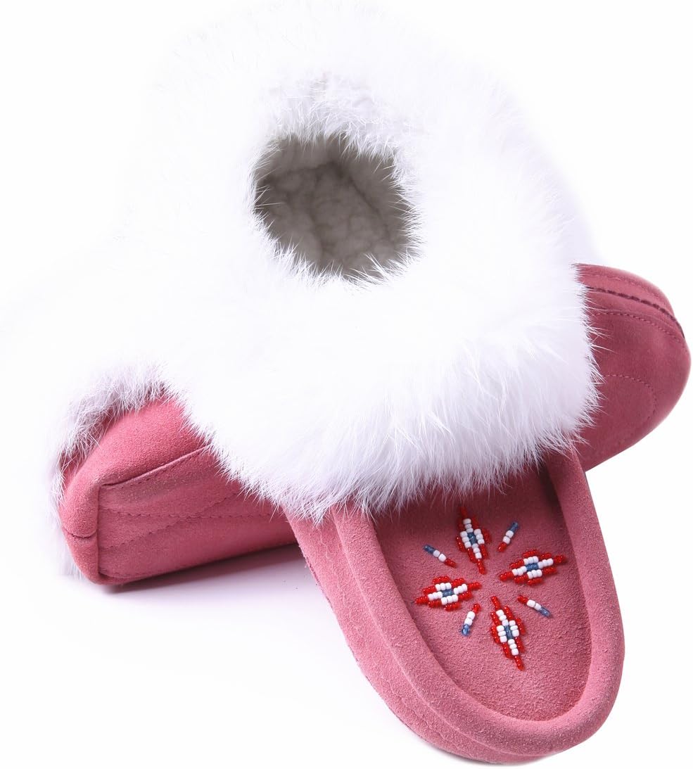 Women Moccasins Indoor Slippers of Soft Sole Fleece Lined Rabbit Fur Trim - Image 6