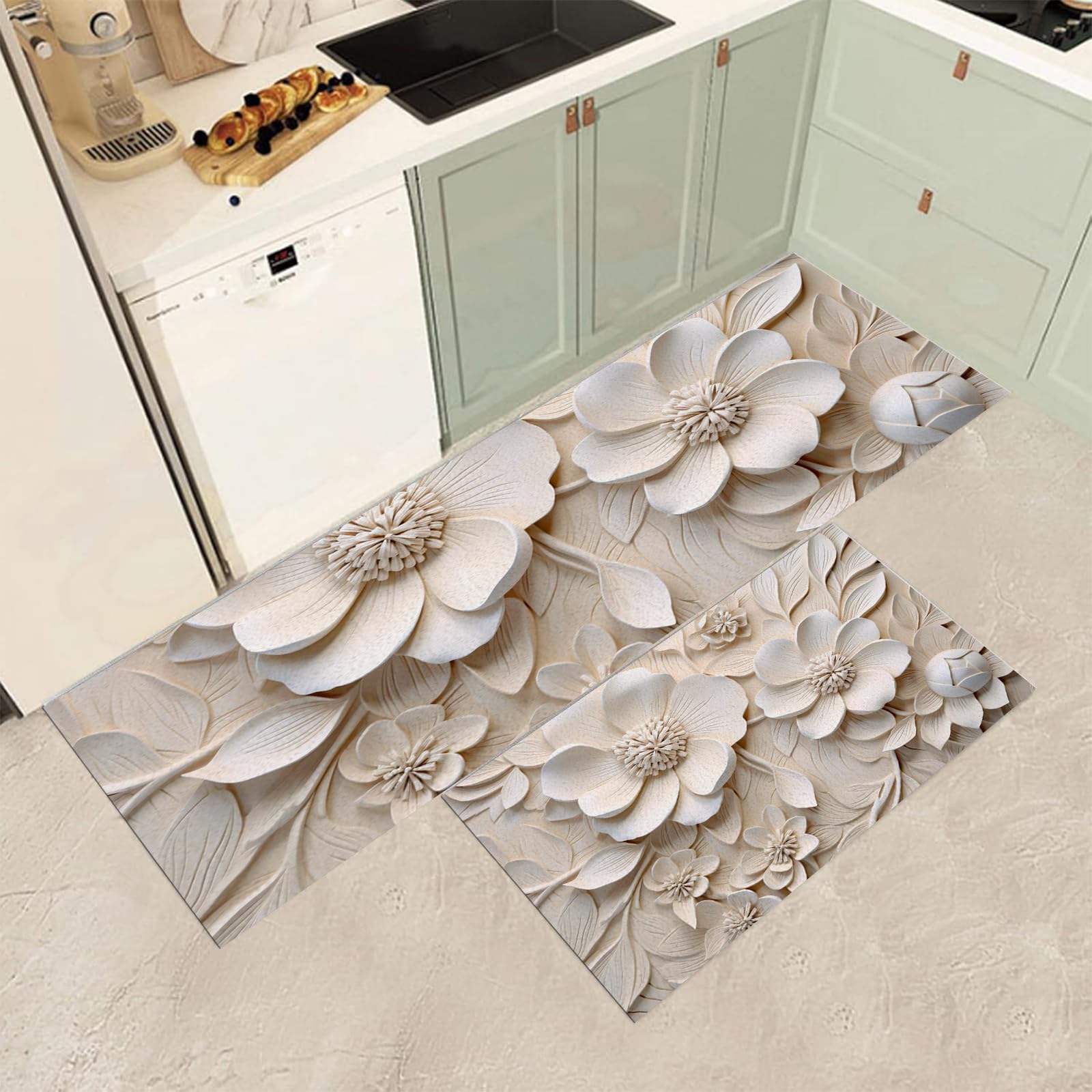 Tapis de cuisine fleurs modernes idéal pour embellir le couloir du salon et de la salle à manger