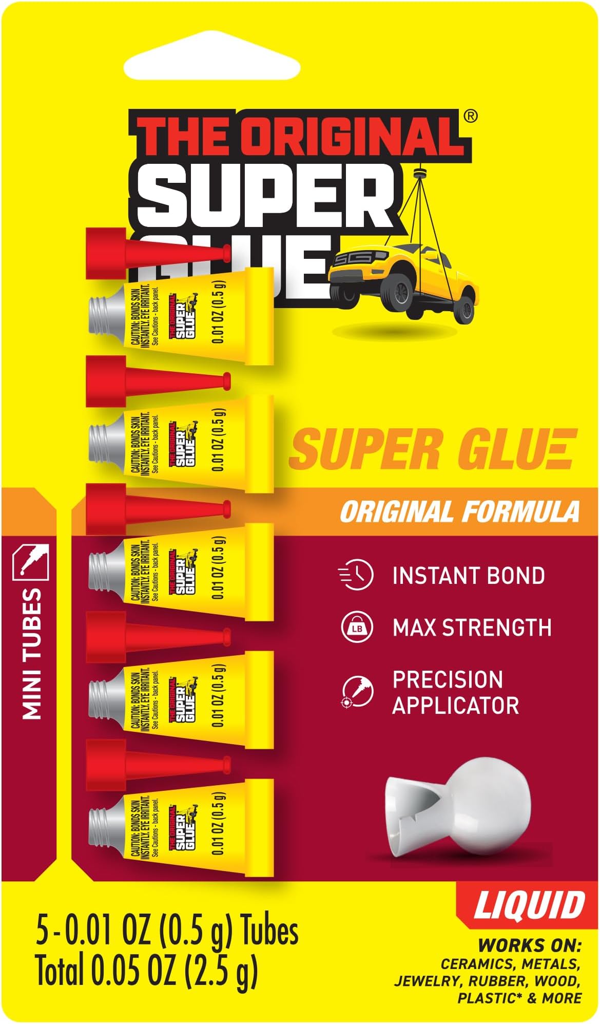 Gel, 5 Mini Single-Use Tubes, Clear, Instant Bonding, No-Drip Formula, Cyanoacrylate Adhesive, Precision Tip for Wood, Metal, Plastic, Crafts, Ceramic, and Vertical Surfaces (Liquid)