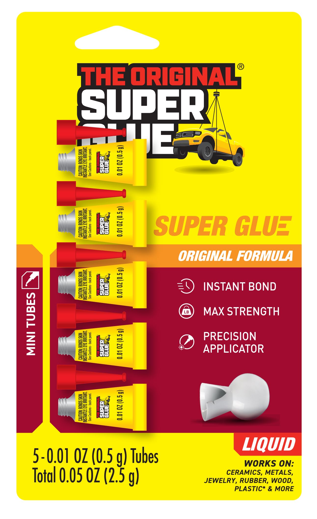 Gel, 5 Mini Single-Use Tubes, Clear, Instant Bonding, No-Drip Formula, Cyanoacrylate Adhesive, Precision Tip for Wood, Metal, Plastic, Crafts, Ceramic, and Vertical Surfaces (Liquid)