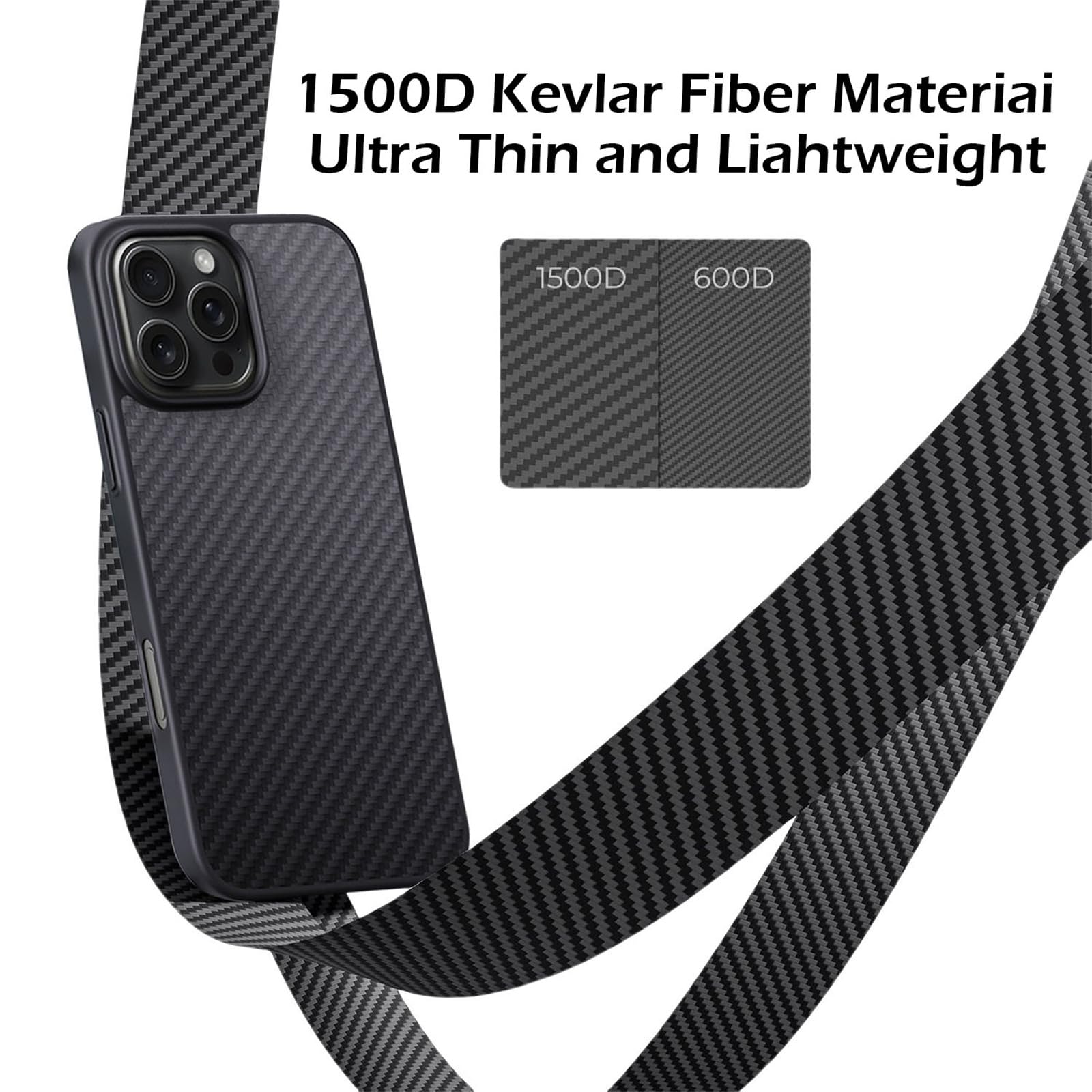 Funda de fibra de aramida real para iPhone 16 Pro Max/16 Pro/16 Plus/16, compatible con MagSafe, ultra delgada, ligera, suave al tacto, resistente, duradera, de grado militar, protección