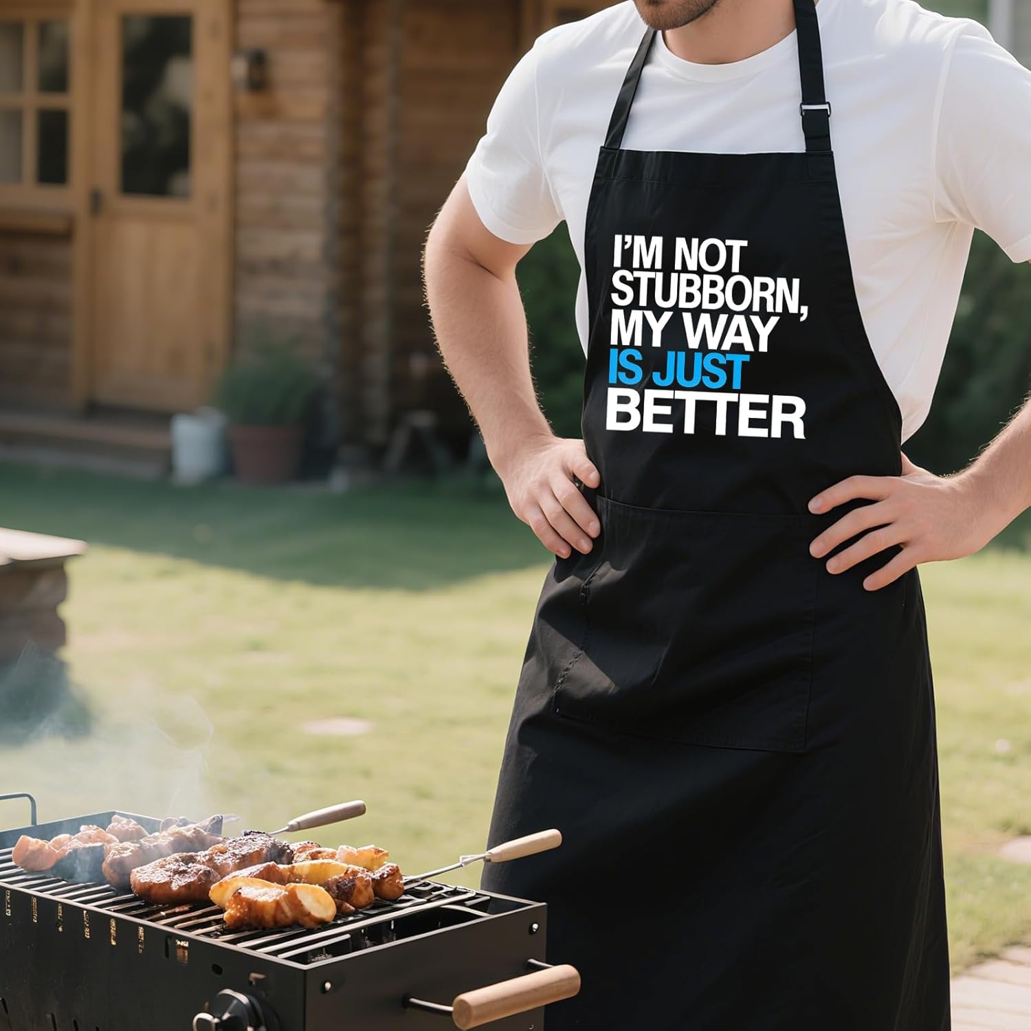 Funny Aprons for Men with 2 Pockets, Black Adjustable Chef Apron for Cooking Grill BBQ Gifts for Dad Father - Image 2