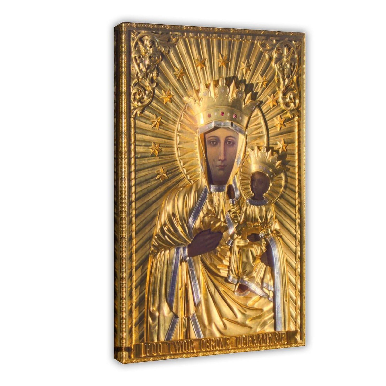 WCYB Our Lady of Czestochowa Black Madonna From Poland Catholic Posters Prints Canvas Deco Paintings Wall Art Hangable Frame 24" L X 36" W