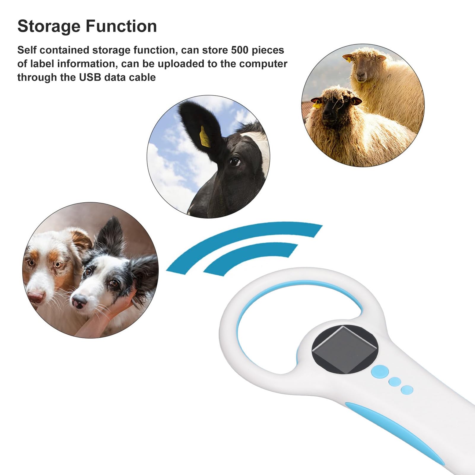 Scanner portatile per microchip per animali domestici RFID, con doppia frequenza 134,2kHz 125kHz, portata di scansione da 8 a 20 cm, 800 memorizzazione dati, per