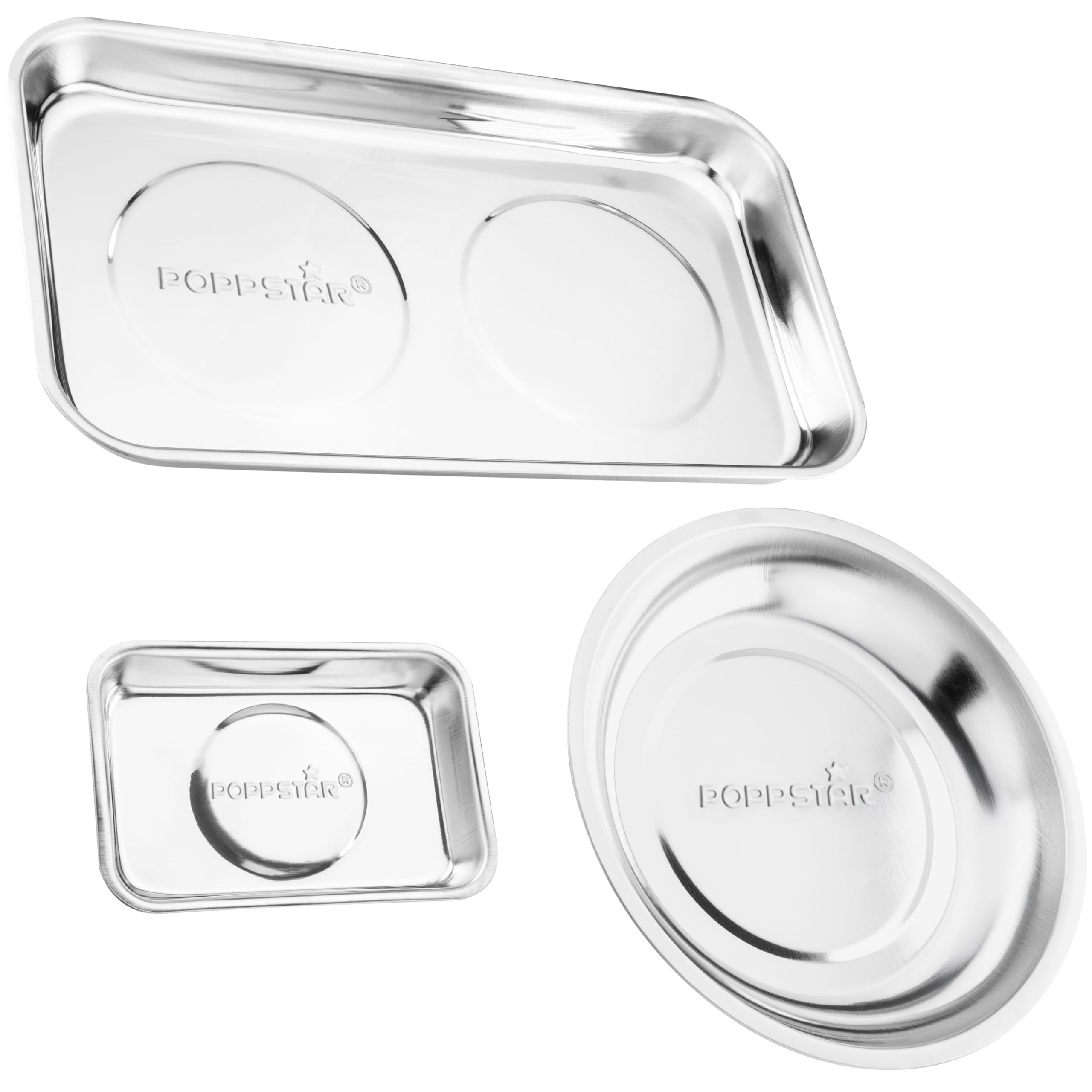 Poppstar Magnetic Bowl Set (3-Piece): Rectangular 24 x 14cm + Rectangular 9.3 x 6.4cm + Round diameter 15cm, Material: Stainless Steel