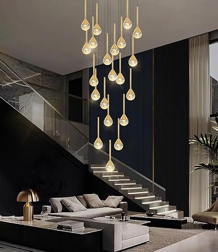 Miniatura 8 de Candelabros de 20 pies con 40 luces para sala de estar, entrada, lámpara de techo alto, colgantes de cristal LED, lámparas de techo inclinadas