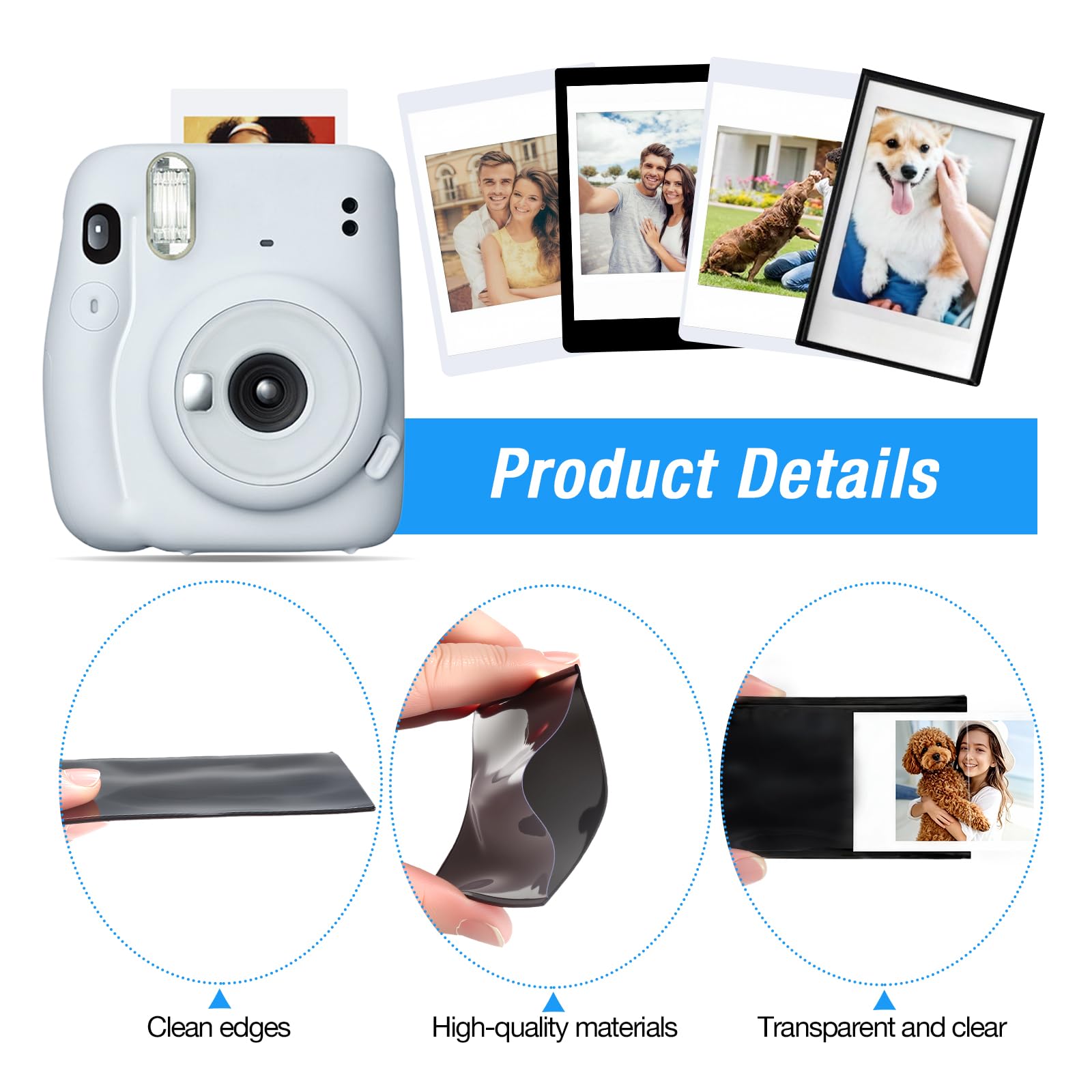 10 sztuk mini magnetycznych ramek na zdjęcia, 9,3 x 6,4 cm, magnetyczne ramki na zdjęcia, do lodówki, wielokrotnego użytku, magnesy do Polaroid Instax Mini 11/9/8, pocztówki (czarne)
