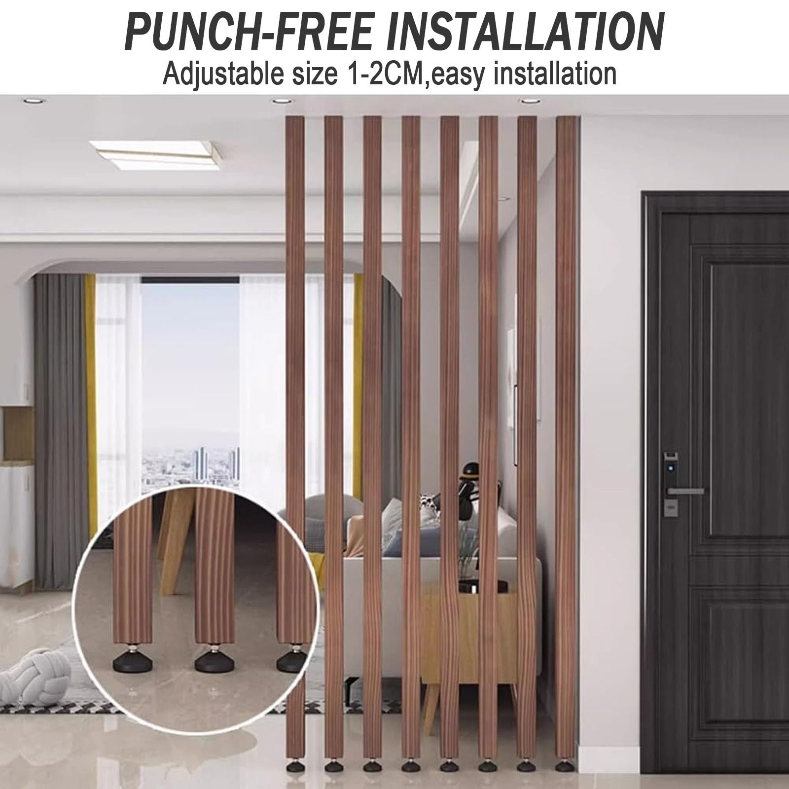 Separador de Ambientes De Suelo a Techo Separador de ambientes - Madera Sólida Pantalla Partición Post, for Entrada, Restaurante, Oficina, decoración, Columna(6 pcs,205cm/80.7in/6.72ft)