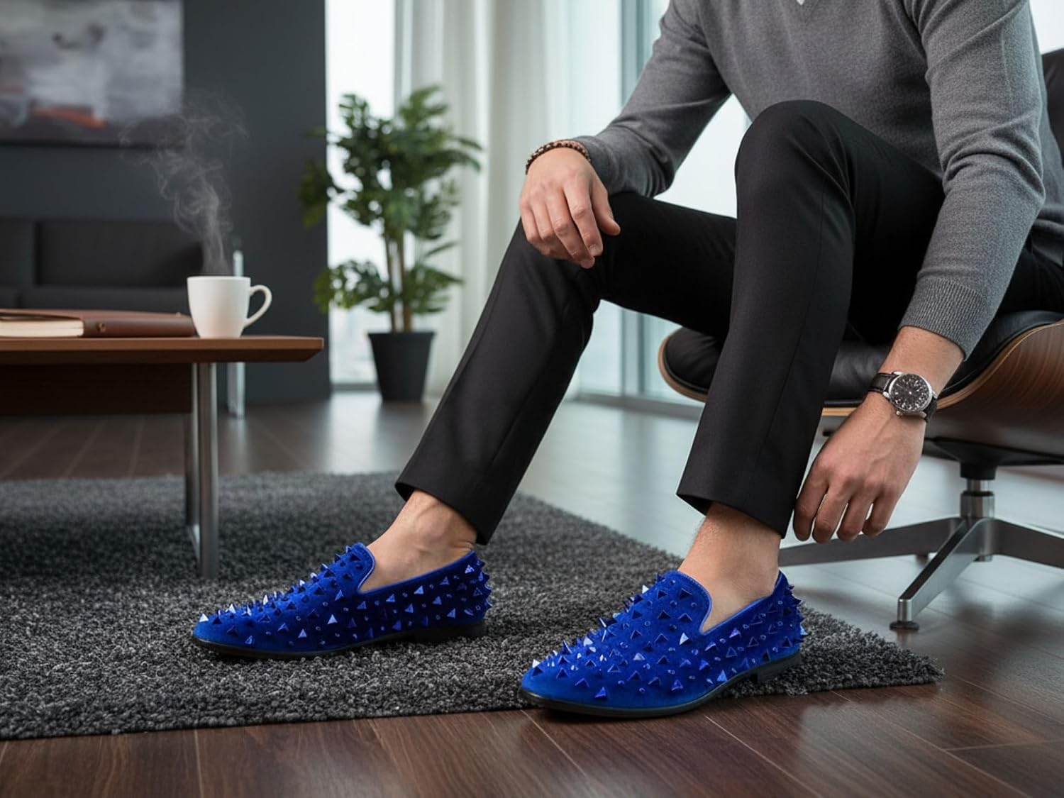 Metrocharm Men's Velvet Fashion Smoking Spike Slipper Dress Tuxedo Loafer Slip On Shoe SM-09