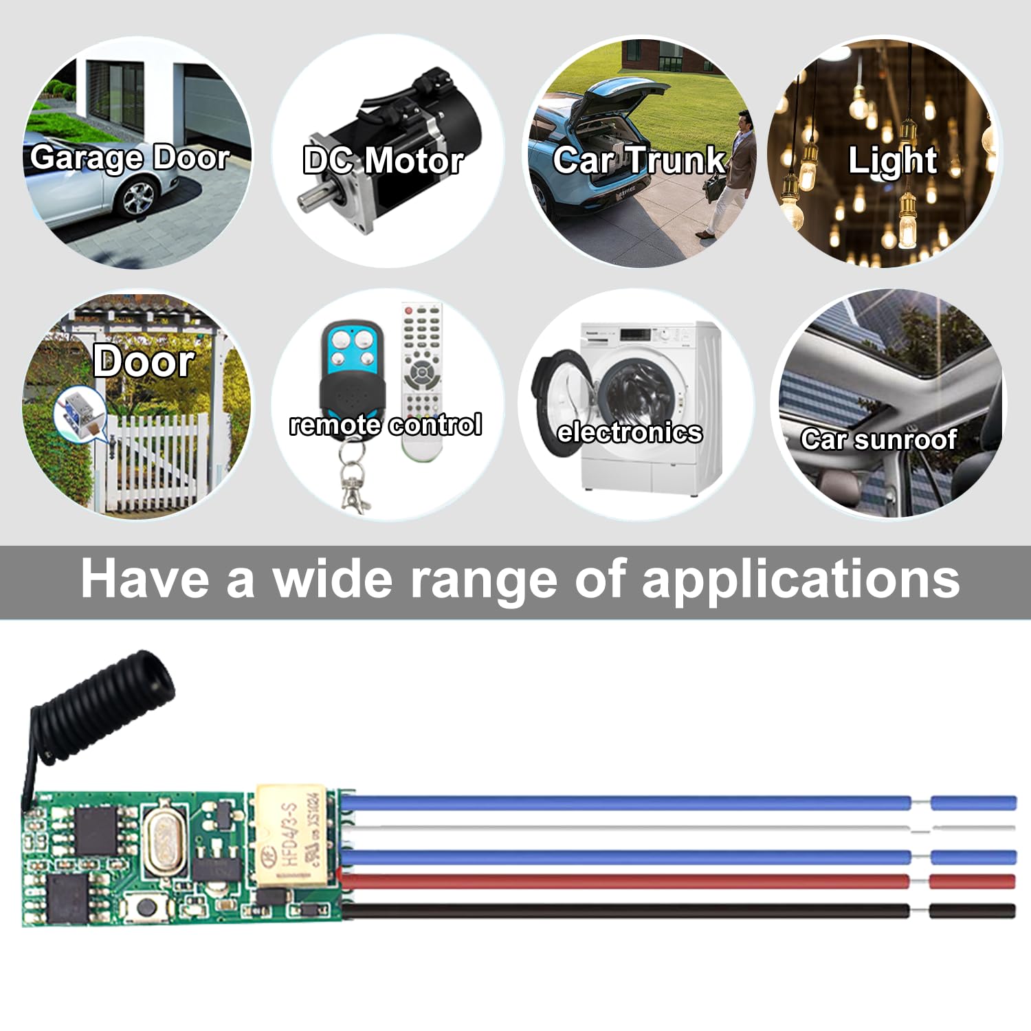 Produktbild von QIACHIP Fernbedienung Relaismodul 433 MHz – DC 3,7–12 V, 1A, Mit 2 Sendern, Einstellbare Betriebsmodi (Moment, Toggle, Latch, Delay)