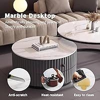 Vista 6 de Mesa de centro redonda anidable, mesas de centro redondas con almacenamiento para sala de estar, mesa de centro para sala minimalista, mesa