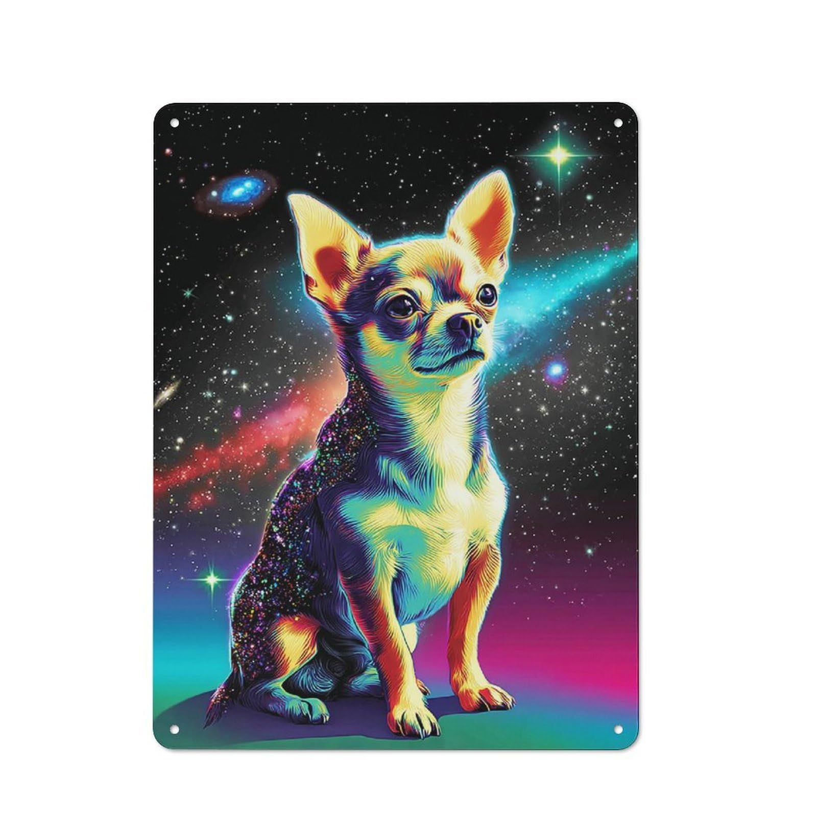 Junmoney Galactic Pup Cosmic Chihuahua Art Print Vintage Tin Sign 40X30cm For Home Bar Wall, For Collectors Of Vintage Metal Wall Decor