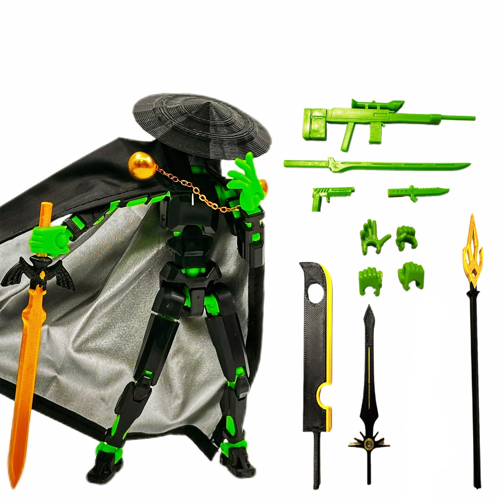 Binvin T13 Assembly Completed Action Figures, 3D Printed T13 Multi-Jointed Movable, Dummy Hand Painted Figure, Desktop Decorations Game Gifts (Black