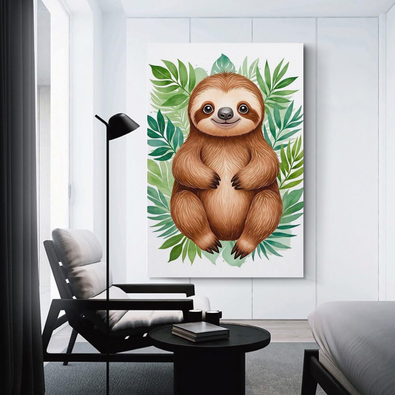 Junmoney Cute Sloth Wall Art Print, 24x36inch(60x90cm), for Corridors, Hallways Or Apartment Entries, Wall Decor to Refresh Empty Corners