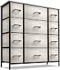 Sorbus Dresser with 12 Faux Wood Drawers - Large Storage Chest Organizer Unit with Steel Frame, Wood Top, Easy Pull Fabric Bins for Bedroom Furniture, Hallway, Living Room, Nursery, Closet & College
