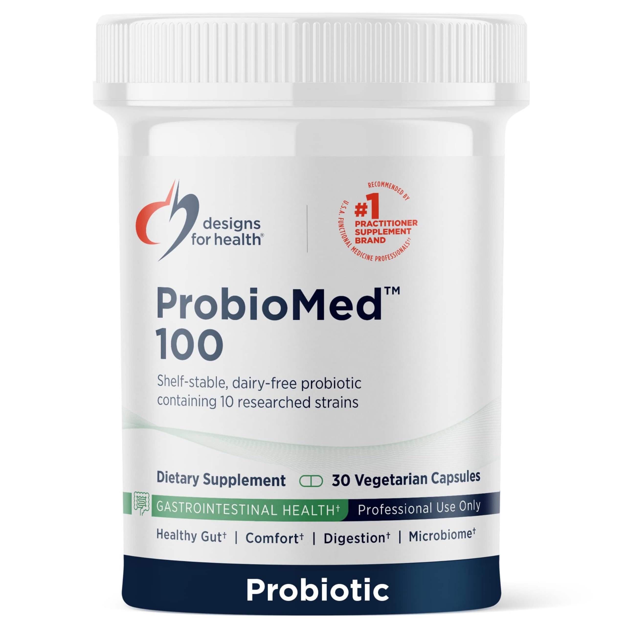 Designs for Health ProbioMed 100 - Probiotics for Digestive Health - 10 Strains with Lactobacillus Acidophilus Probiotic + Lactobacillus Rhamnosus - Gut Health + Immune Support Supplement (30 Caps)