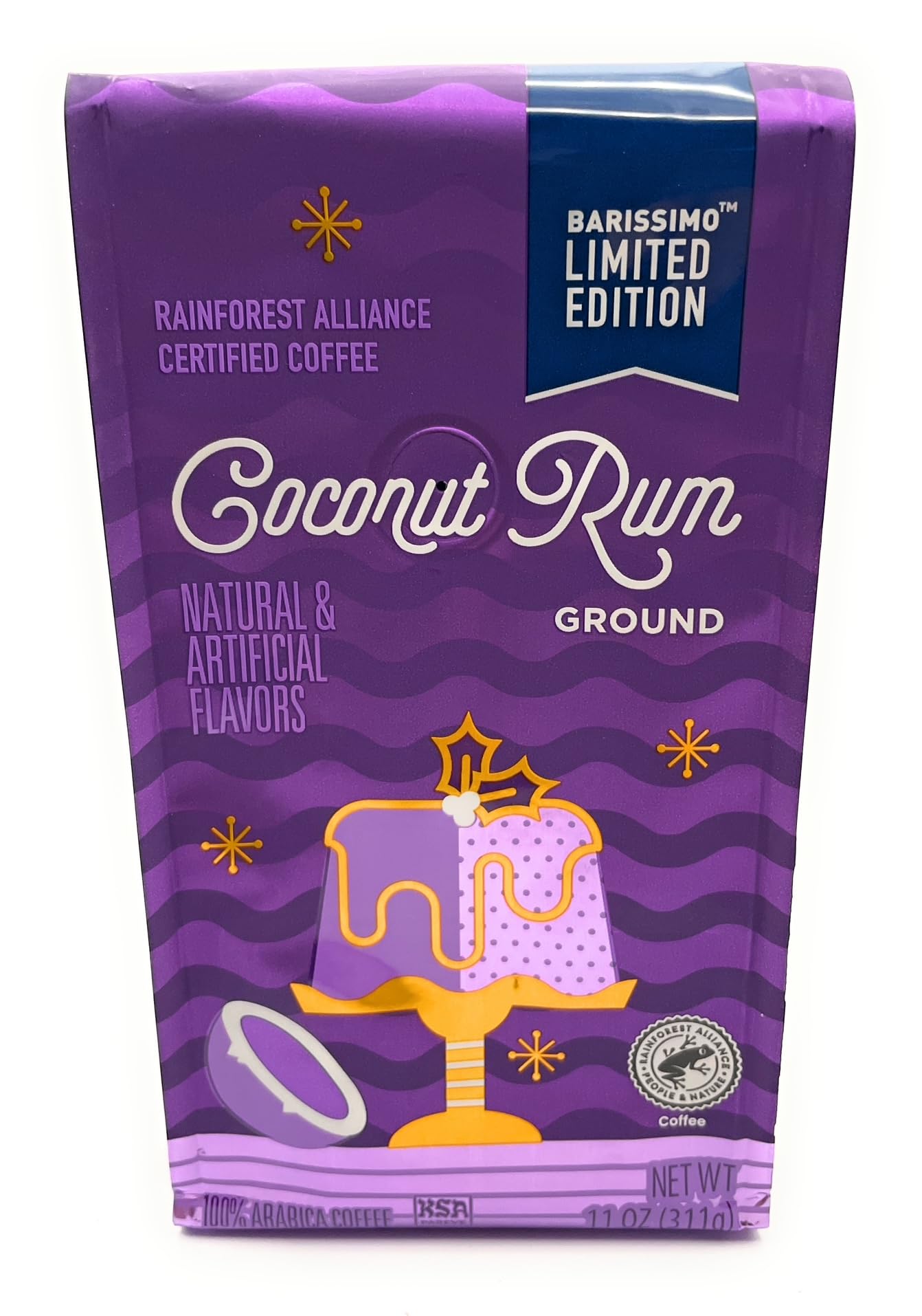 Coconut Rum Light Roast Ground Arabica Coffee, Barissimo 11oz/311g – Pack of 1