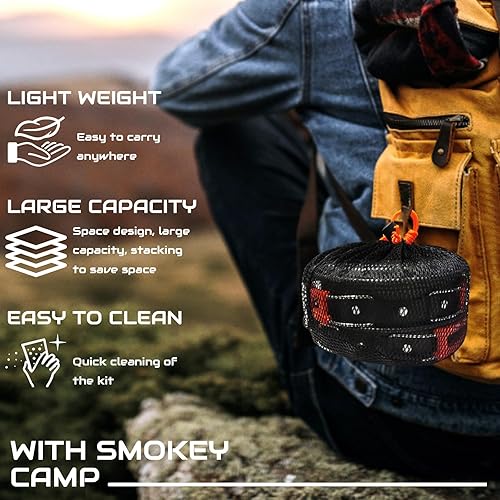 Miniatura 4 de Juego de 7 sartenes para acampar, juego de ollas y sartenes de mochila, kit de cocina de supervivencia para senderismo, picnic