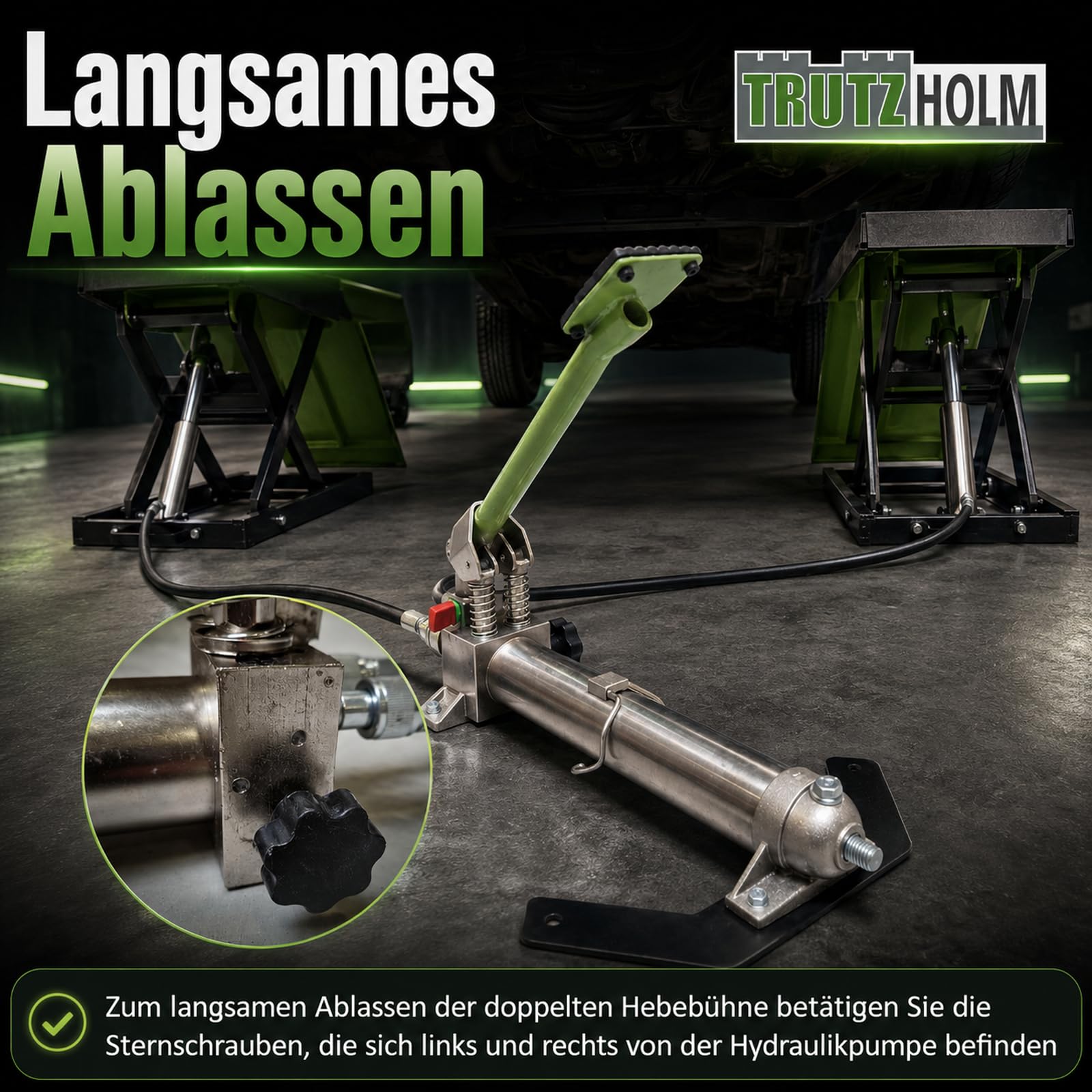 TRUTZHOLM Auffahrrampe hydraulisch höhenverstellbar Tragkraft 1360 kg Breite je Hebeplattform 34 cm doppelte Hebebühne Wagenheber Car Lift Scherenheber Montagerampe KFZ Rampe Auffahrbock schwarz/grün