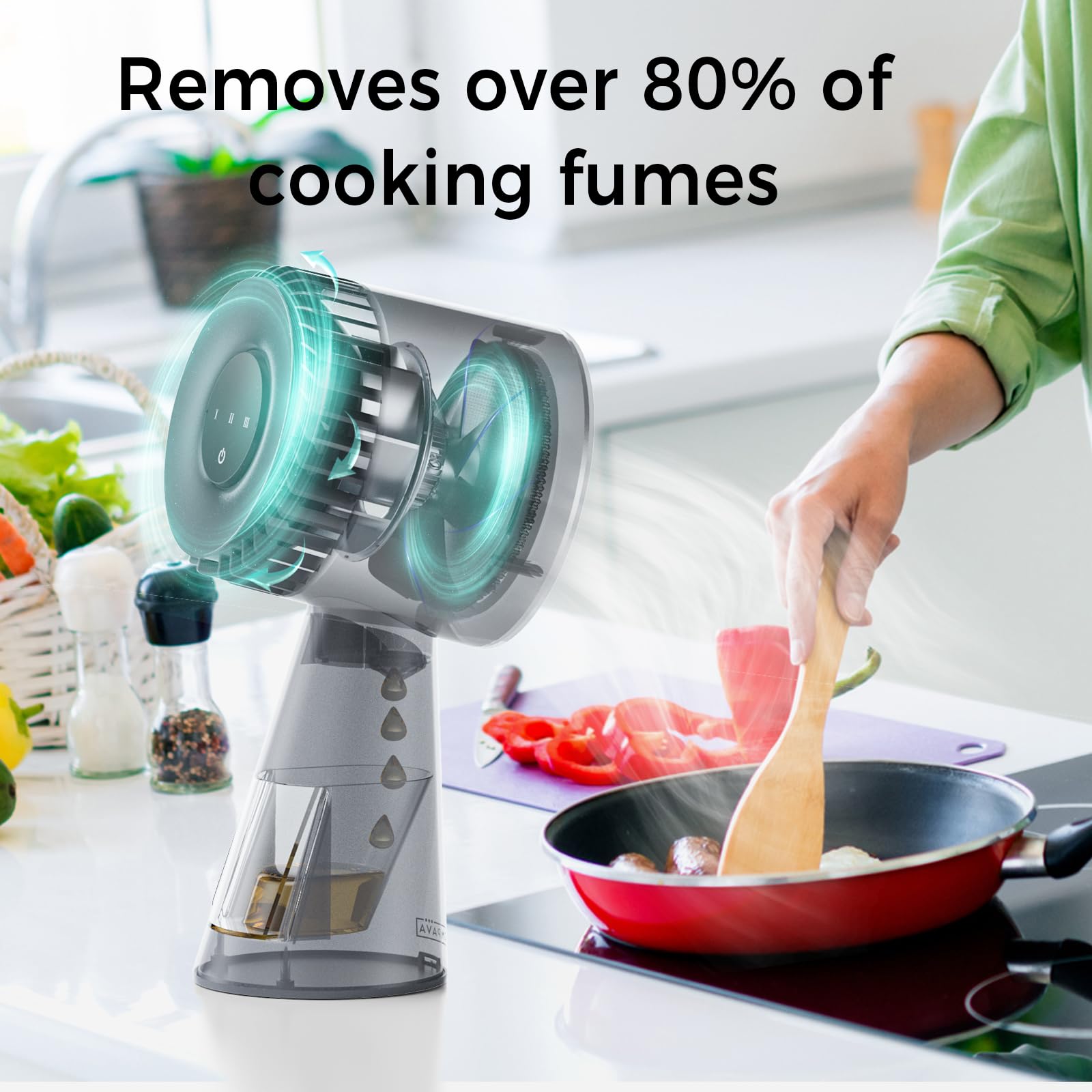Empava Campana extractora portátil para cocinar, ventilador de escape de cocina de escritorio de 3 velocidades para barbacoa interior, olla caliente y caravana, taza de aceite desmontable, 13 piezas