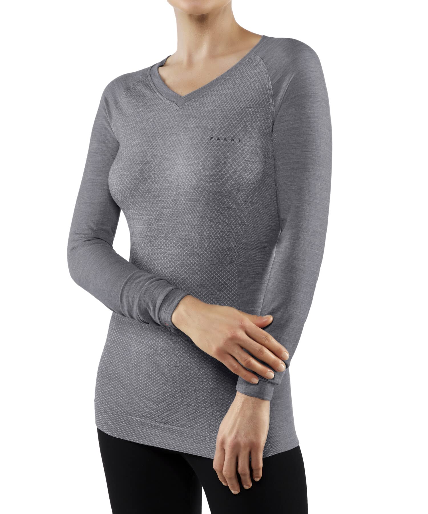 FALKE Damen Wool-Tech Light V Neck Funktionsshirt Langarm atmungsaktiv klimaregulierend geruchshemmend nachhaltige Wolle Funktionsmaterial warme und kalte Temperaturen Funktionsunterwäsche 1 Stück | aus Merinowolle für warme bis kalte Temperaturen