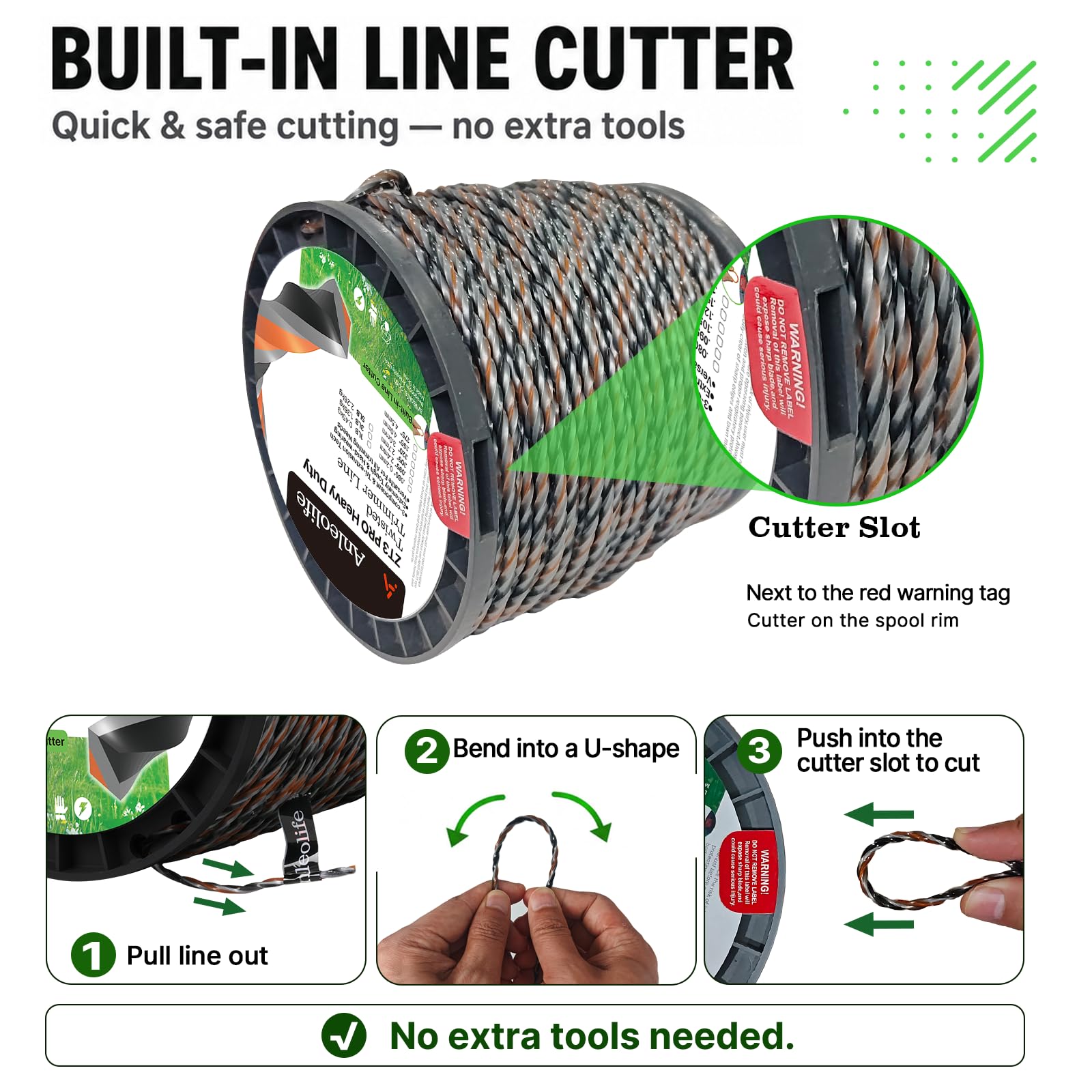 A ANLEOLIFE Carrete de Hilo Trenzado para desbrozadora ZT3 Pro de 5 Libras, Resistente, de Diamante, de 0,095 Pulgadas por 1870 pies, triextrusión de 3 componentes, de 2,4 mm por 570 Metros.