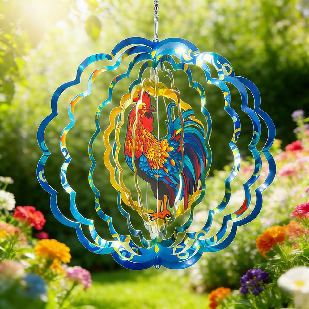 KBIBCK KBIBCK Rooster Wind Spinner, 30cm 3D Metal Hanging Wind Spinner, Hanging Ornament for Women Gifts Garden Yard Art Decorations (Rooster)