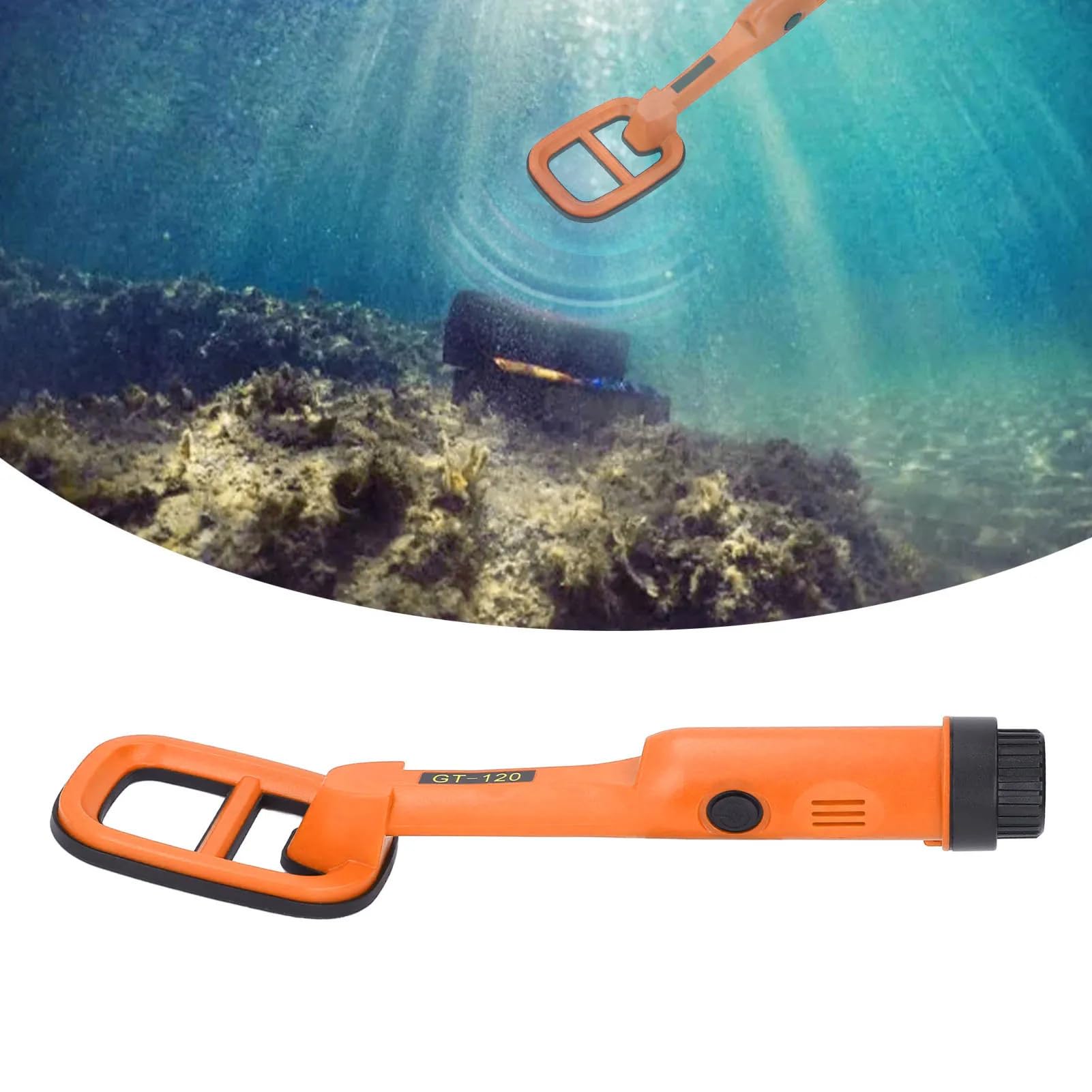 Metal Detector Subacqueo, IP68 Impermeabile 100 Piedi Immersione Profonda Bobina Grande con Luce LED per Adulti Bambini Spiaggia Fiume Lago Immersioni Caccia Al Tesoro (ORANGE)