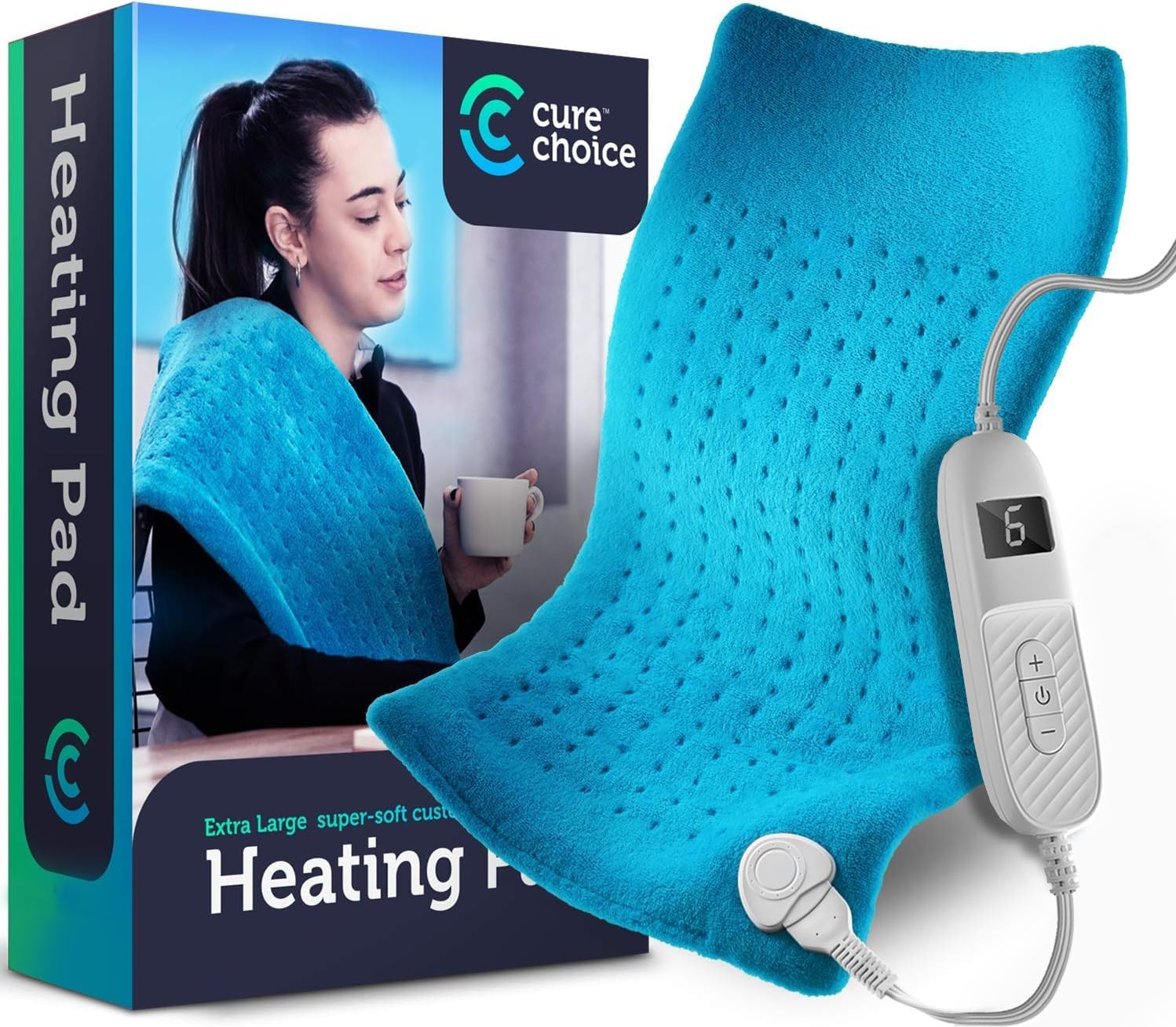 Cure Choice Large Electric Heating Pad for Back Pain Relief + Storage