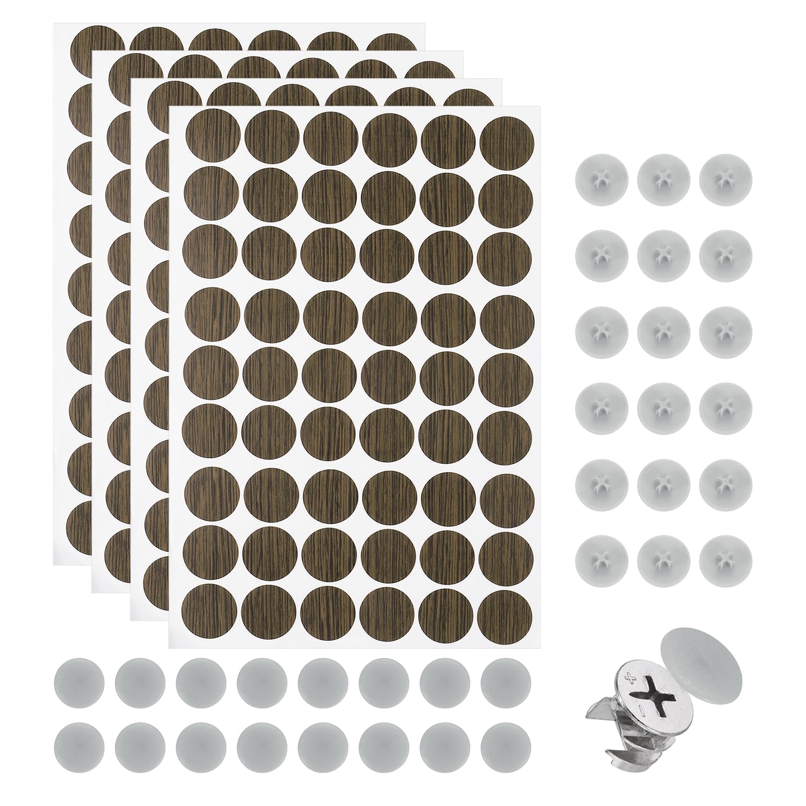 sourcing map 216Pcs Screw Hole Stickers and 200Pcs Screw Cover Caps, 16.5x6mm Dustproof Plastic Screws Hole Covers Phillips Caps Cam Lock Nuts for Furniture Cabinet Wardrobe, Light Gray