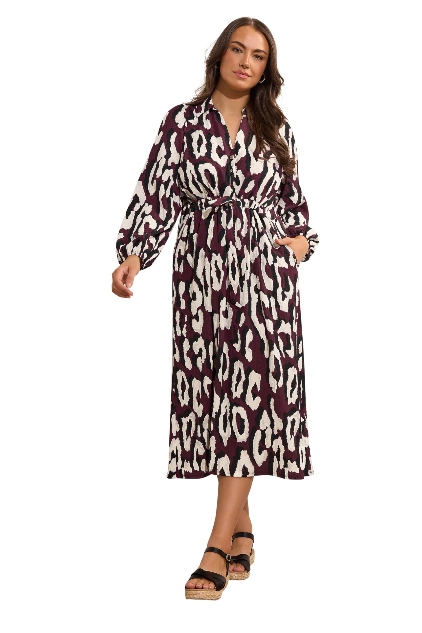 Evans Women's Red Plus Burgundy Animal Print Crepe Midaxi Dress Size 20