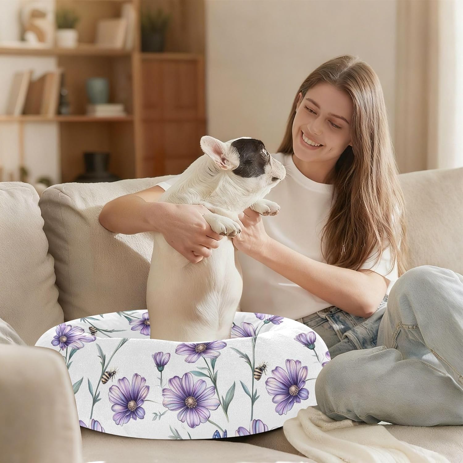 Pet Dog Beds Warm & Cozy Fluffy Cat Pillow Bed for Extra Small Size Pets Sleeping M Beauty Osteospermum White