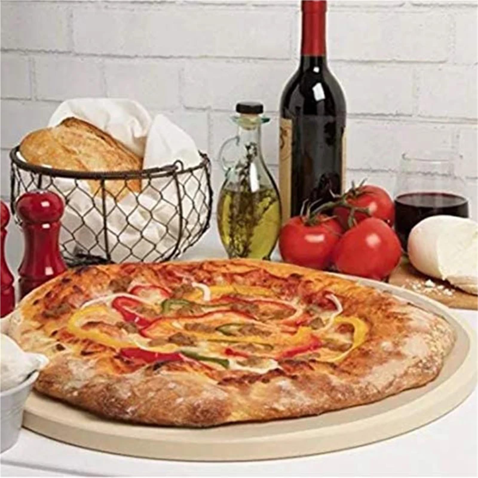 Piedra for Pizza, piedra redonda for hornear de 15 pulgadas for pan, piedras cerámica for asar for cocinar y barbacoa parrilla Para Base Crujiente