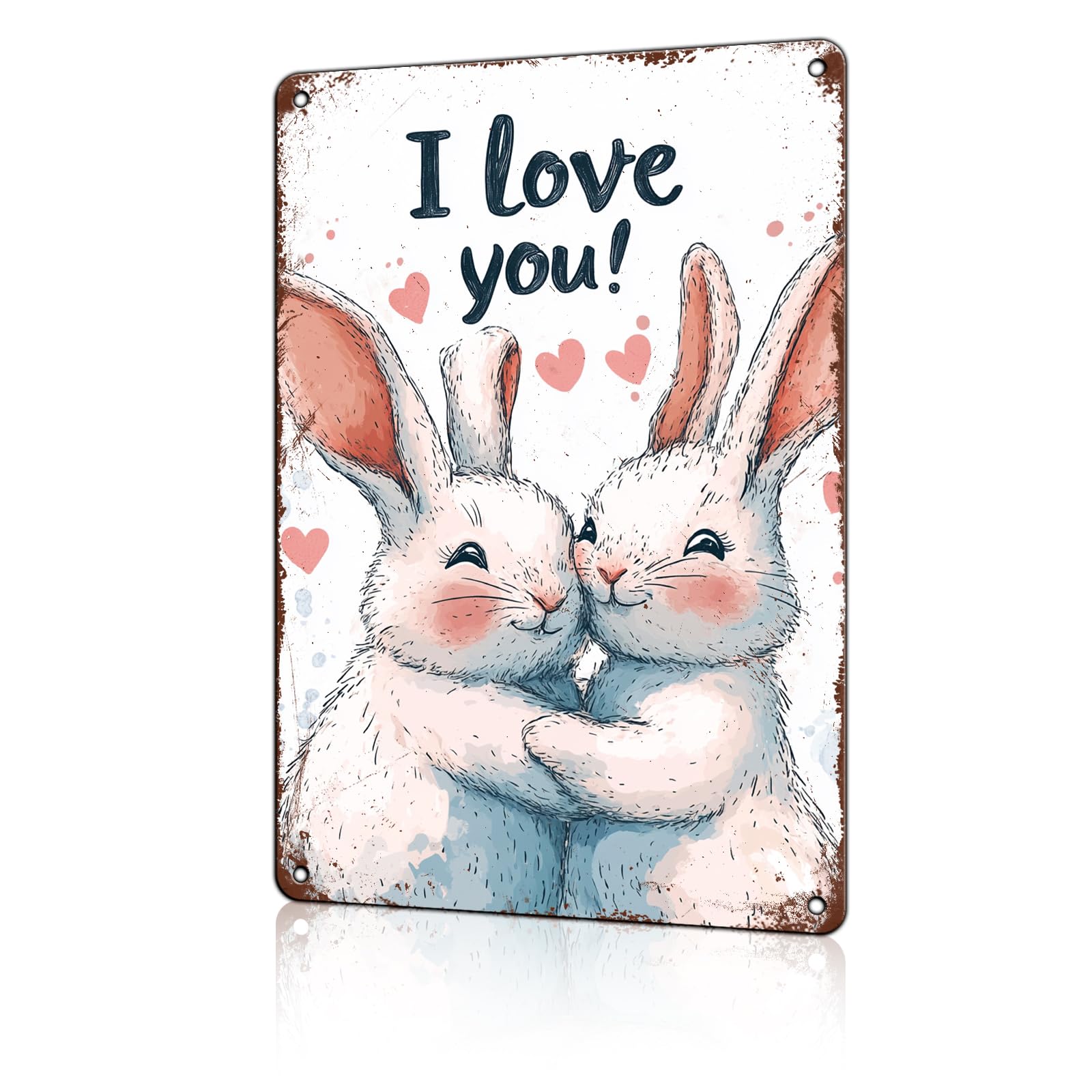 Anceky Aluminum Metal Signs Rabbit I Love You Tin Sign for Home Kitchen Retro Decor Yard Garden Outdoor 12×8 Inch