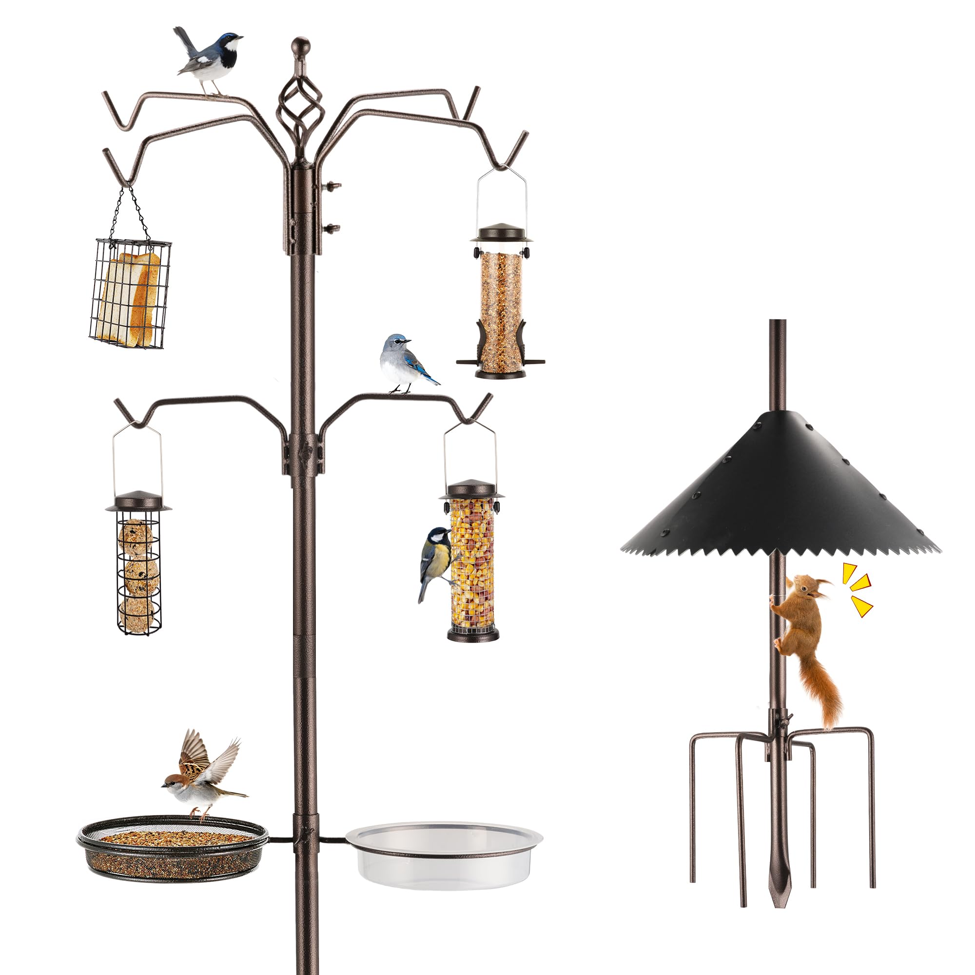 Kit de mangeoire à oiseaux – Mangeoire pour oiseaux sauvages avec mangeoire, cage à suif et support de pot de fleurs avec déflecteur anti-écureuils pour attirer les oiseaux