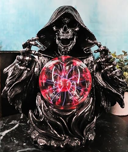 Miniatura 8 de Ebros 11.25 pulgadas de alto arco de alquimia gótica mal parca esqueleto invocando la muerte estatua eléctrica de plasma Scrying lámpara de bola de
