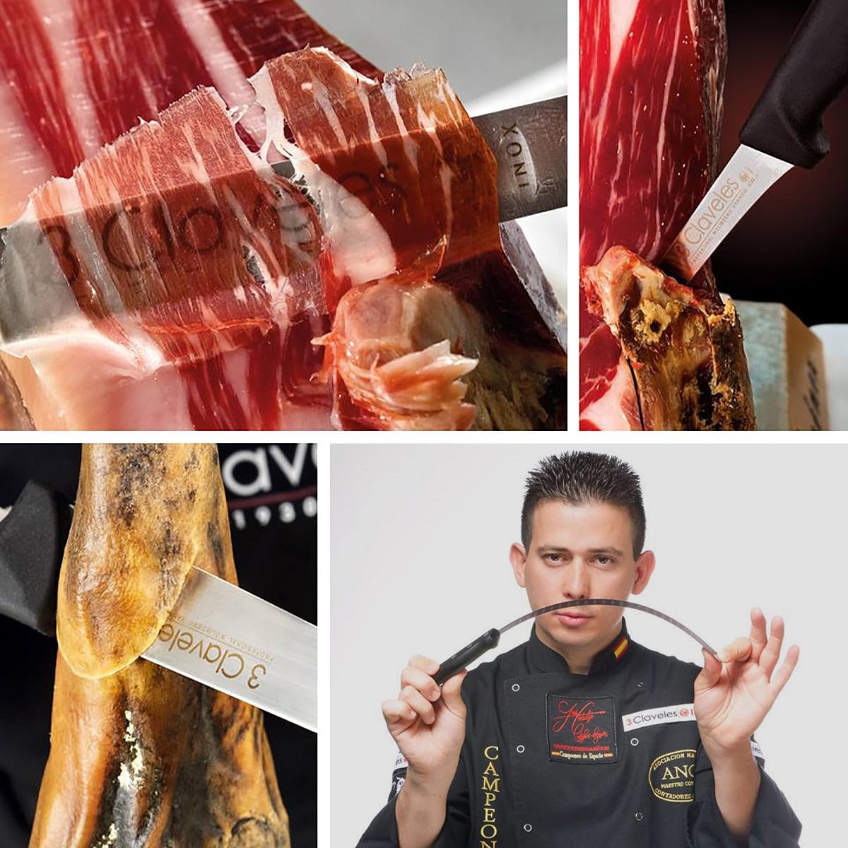 PracticFood Juego de Cuchillos Profesionales Selección Super Chef, Jamonero Alveolado 29 cm y Accesorios (ESSENTIAL1)