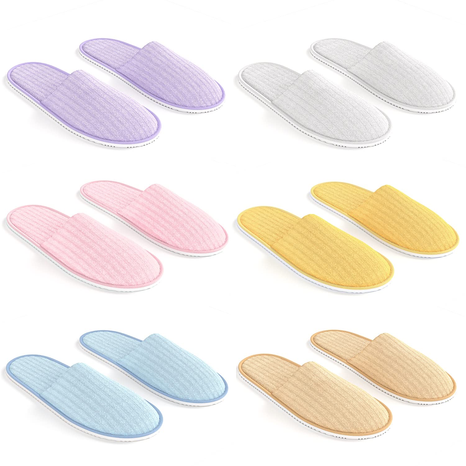 Maeline Spa Slippers, Non Slip Disposable Wholesale Bulk Hotel Slippers for Guests, Multi Color Reusable House Slippers, Indoor, Bathroom, Bedroom,