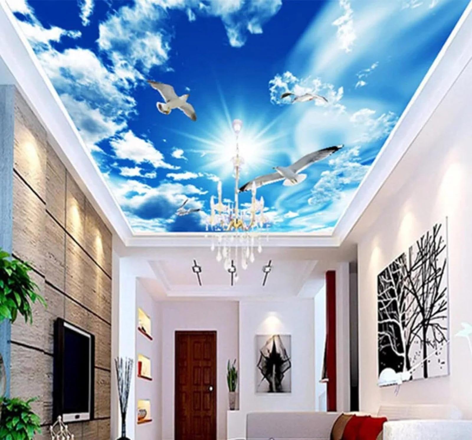 Xlming 300Cm×210Cm(B×H) Sunshine Blue Sky White Clouds Pigeons Natural Scenery 3D Wallpaper Luxury Home Dining Decor Paste Sofa Living Room The Wall For Bedroom Mural-300Cm×210Cm