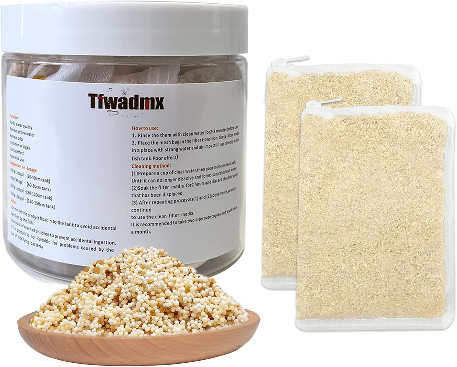 Aquarium Filter Media 2Pcs 200ml Filtration Resin Remove Tannins from Aquarium Water with Mesh Bag for Freshwater Saltwater Fish Tank (200ml 2pcs)