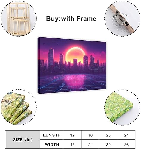 Miniatura 2 de Retro Futuristic Neon Wall Art, Cyberpunk Vaporwave Cityscape Print, Unique Niche Home Decor Poster Poster Print for Teen Boys Room Wall Art Canvas