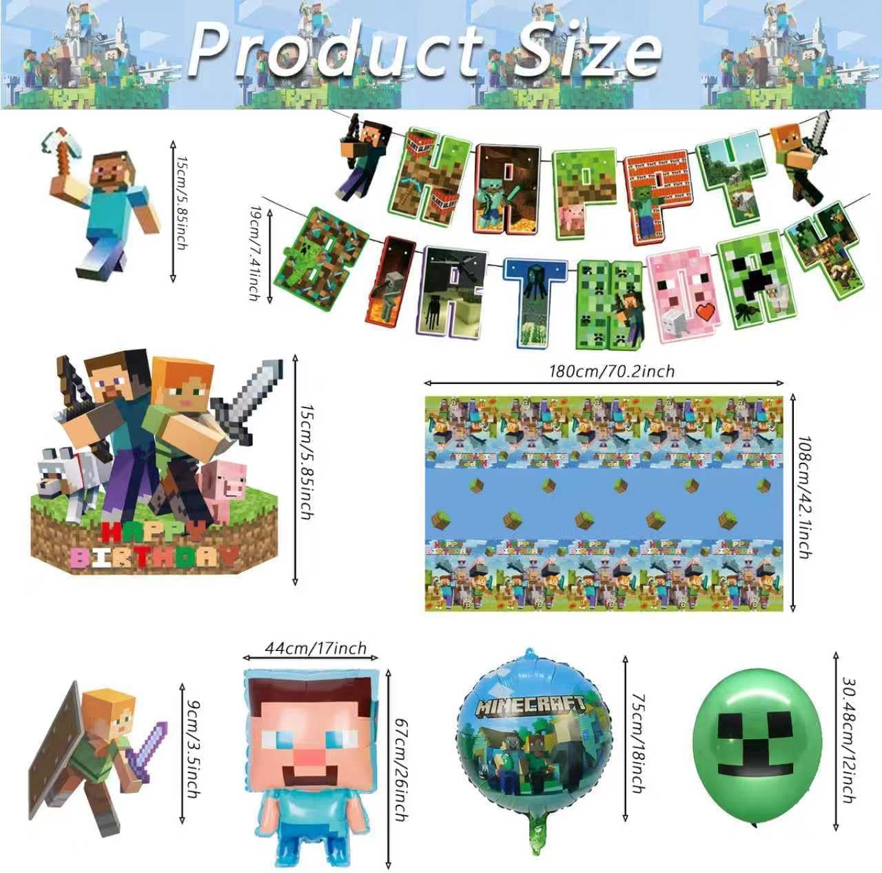 60Pcs For Pixel Birthday Party Decorations, Party Supplies Set Including Balloons, Backdrop, Banner, Tablecloth, Hanging Swirls, Cake Cupcake Toppers for Pixel Theme Party