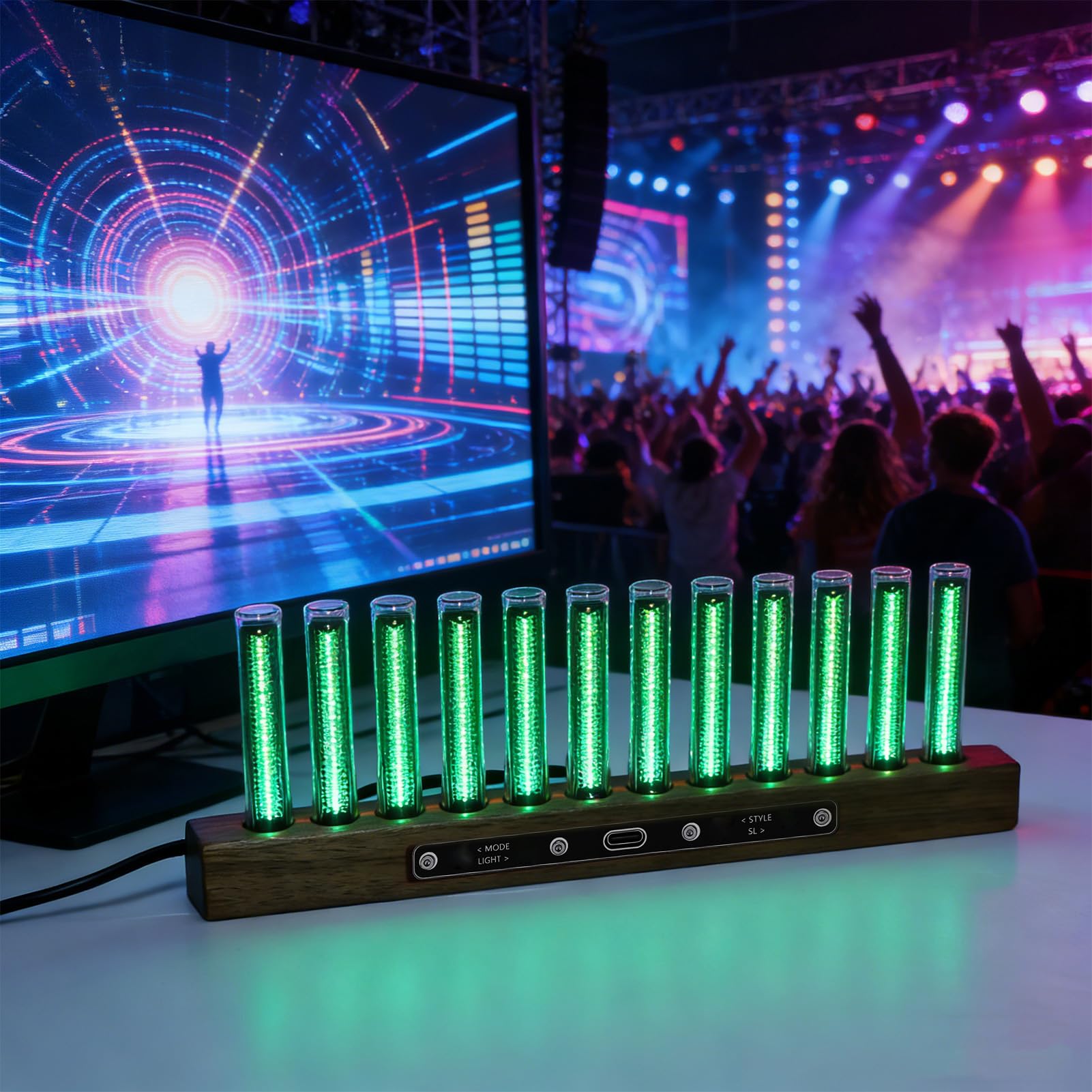 Sxhlseller LED Musikspektrum Display mit 12 Lichtröhren, Audio Rhythmus Lichtleiste mit Einstellbarer Farbhelligkeit, Kabelloser Heim Audio Analysator, Mehrere Beleuchtungsmodi