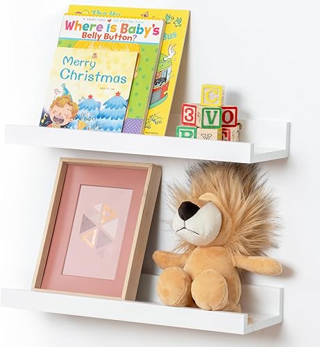 Estante de repisa de fotos para pared, estantes de madera de pino maciza de 16 pulgadas, 2 paquetes, estantes flotantes para habitación de niños,