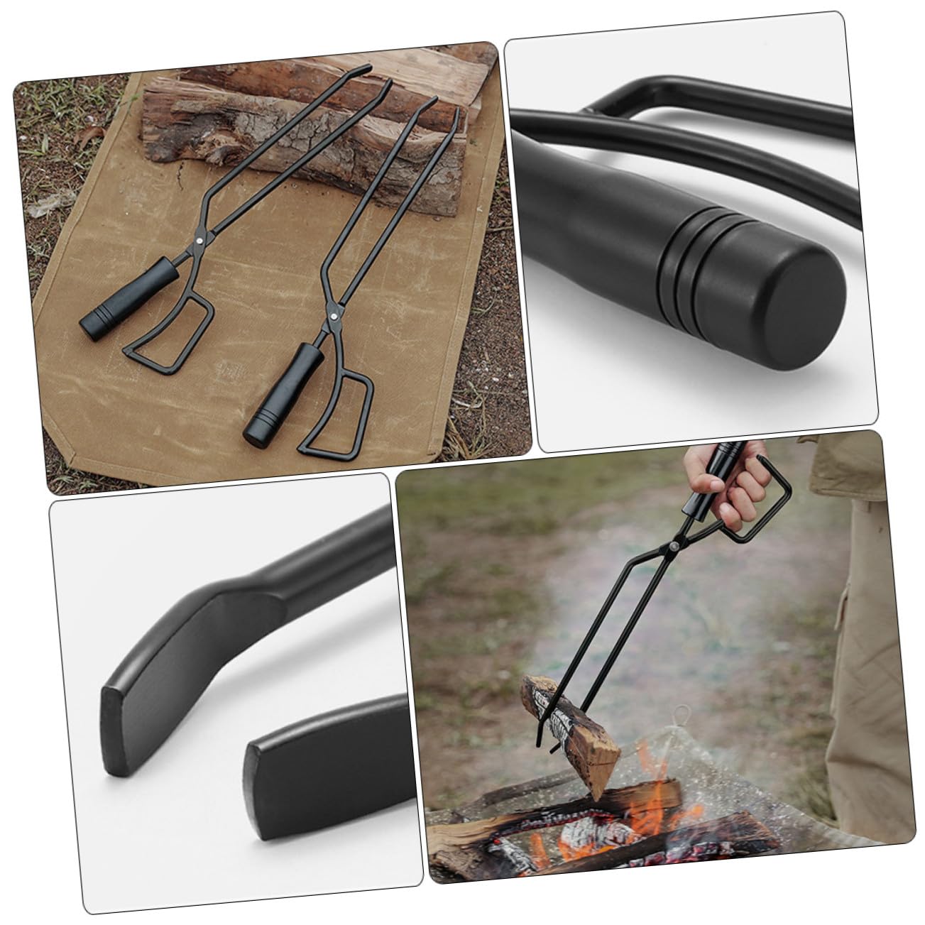 Pinzas largas de carbón para barbacoa, mango de madera resistente al calor, ideal para asar al aire libre y camping, construcción de hierro resistente para un manejo seguro y fácil