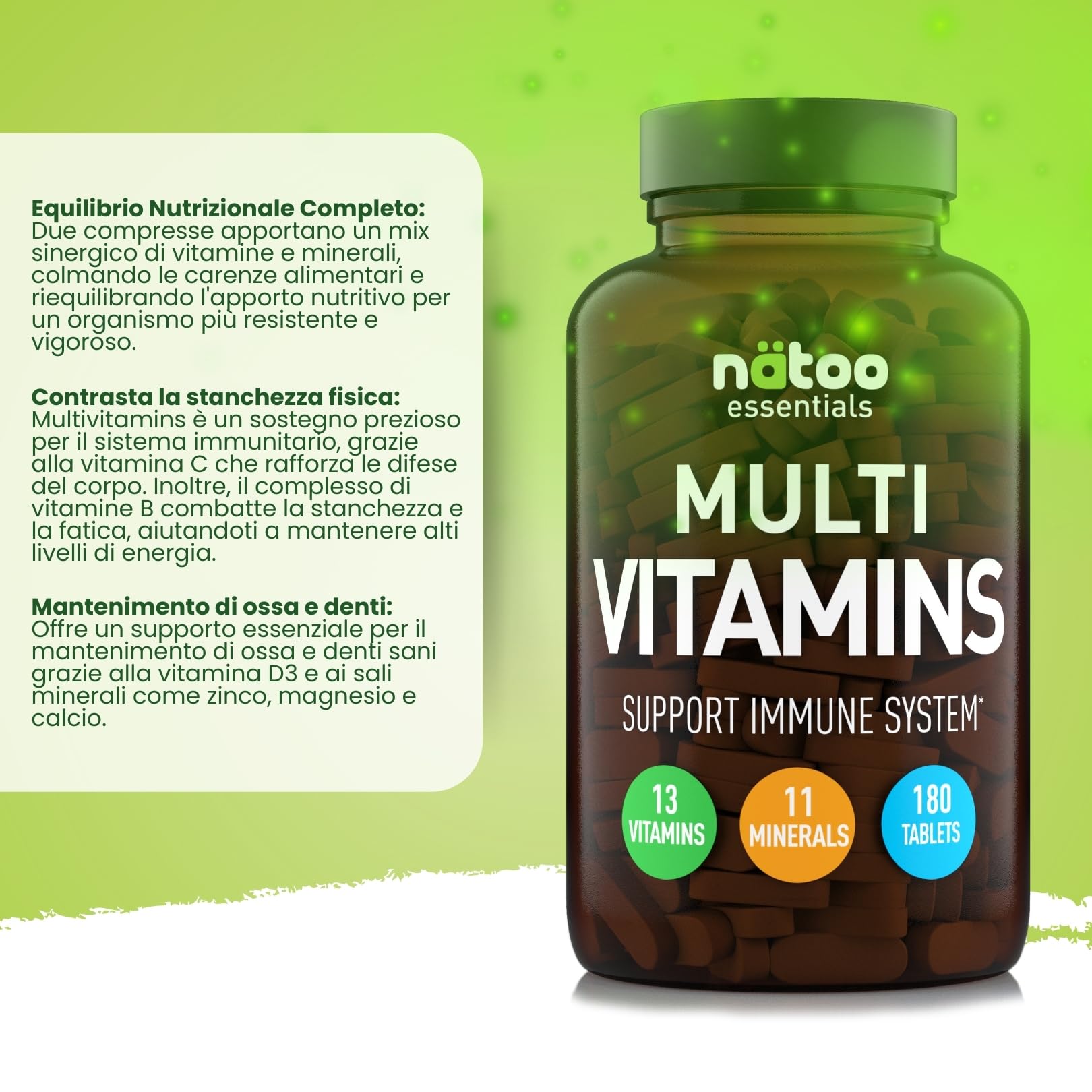 NÄTOO Multivitaminico 180 Compresse (3 mesi di integrazione) - Integratore con 13 Vitamine e 11 Minerali - Multivitaminico Completo - supporto sistema immunitario